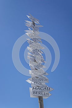 Street sign with capitals on road