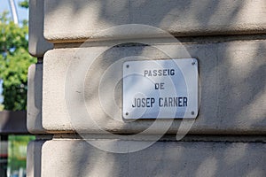Street Sign displaying Josep Carner Road in Barcelona