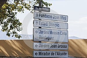 Street Sign displaying some Main Roads in Barcelona, Spain photo