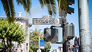 Street sign of Dolores in San Francisco on a summer day