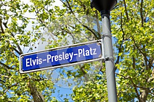 street sign elvis Presley platz - engl ELVIS PRESLEY SQUARE IN FRIEDBERG, GERMANY photo