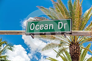 Street sign of famous street Ocean Drive in Miami Beach