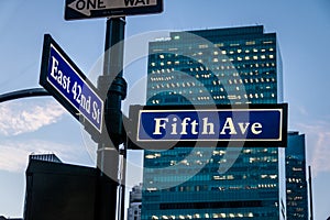 Street sign of Fifth Ave and East 42nd St - New York, USA