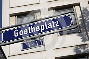 Street sign Goetheplatz Goethe square in Frankfurt