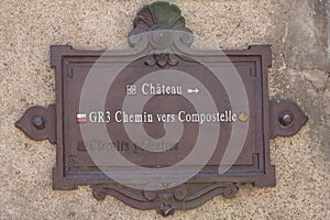 Street sign GR3 France, road Pilgrimage of Compostela,