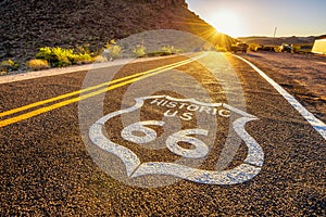 Street sign on historic route 66 in the Mojave desert photo