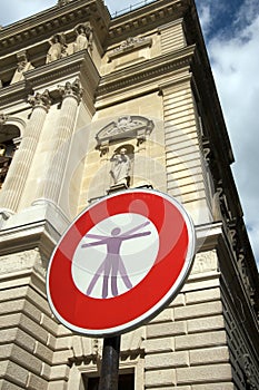 Street sign with human proportions