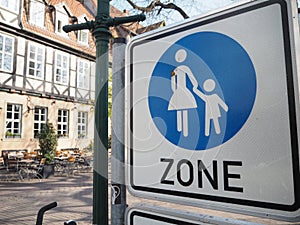 Street sign indicating a pedestrian zone in the old town of Hannover