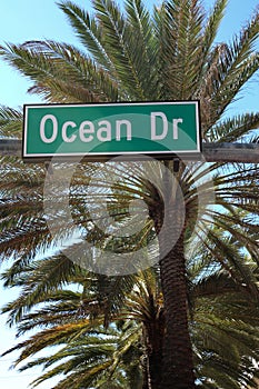 Street sign of Ocean Drive in South Beach Florida