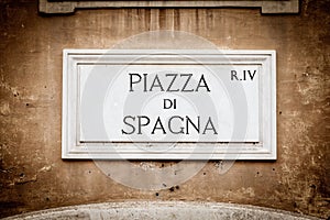 Street sign: Piazza di Spagna Spain Square in Rome