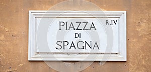 Street sign: Piazza di Spagna Spain Square in Rome