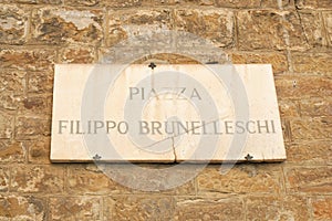 Street Sign for Piazza Filippo Brunelleschi photo