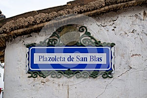 Street sign of Plazoleta San Blas