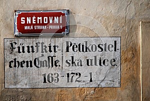 Street sign in Prague, Czech republic