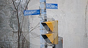 Street Sign At Scarlett And St. Clair In Toronto, Ontario, Canada