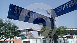 Street sign of Starlets 91 Road in Accra, Ghana