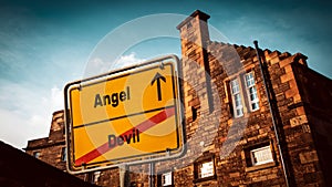 Street Sign to Angel versus Devil