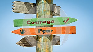 Street Sign to Courage versus Fear