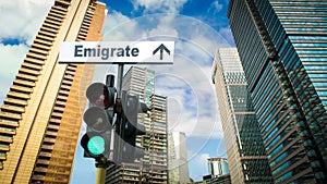 Street sign to emigrate