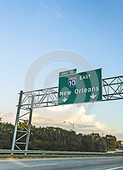 Street sign to New Orleans on the Interstate 10