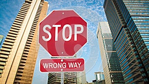 Street Sign to RIGHT WAY versus WRONG WAY