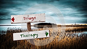 Street Sign to Therapy versus Drugs
