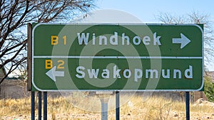 Street sign to Windhoek and Swakopmund