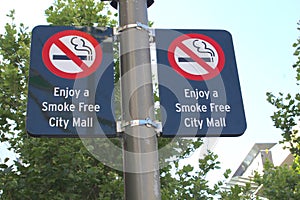 Street signboards of a smoke-free City Mall in Australia