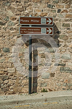 Street signpost indicating public services and city attractions