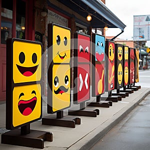 Street signposts featuring dynamic and interactive emojis
