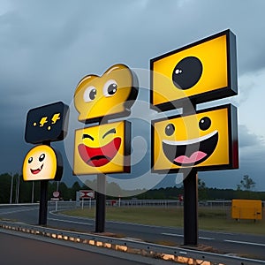 Street signposts featuring dynamic and interactive emojis