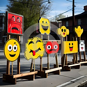 Street signposts featuring dynamic and interactive emojis