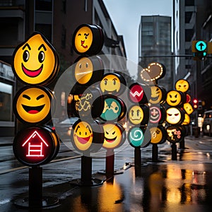 Street signposts featuring dynamic and interactive emojis