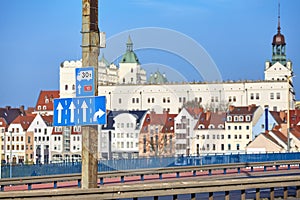 Street signs by the Castle route, main Szczecin city entrance hi