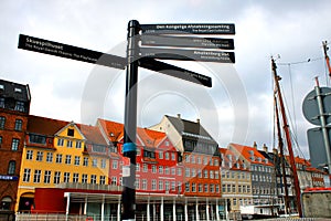 Street signs at Nyhavn, Copenhagen, Denmark