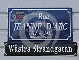 Street signs in St. Barths posted in Swedish along with their French name