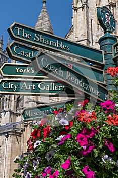 Street signs in York, England, UK.