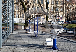 Street simulators on the background of a playground and trees