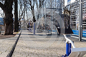 Street simulators on the background of a playground and trees
