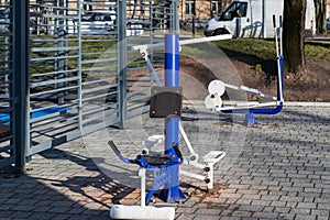 Street simulators on the background of a playground and trees