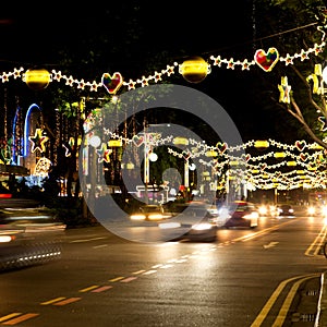 Street of Singapore with Christmas lights and decorations