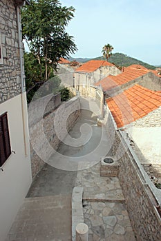 Street in a small Croatian town of Blato on Korcula island, Croatia