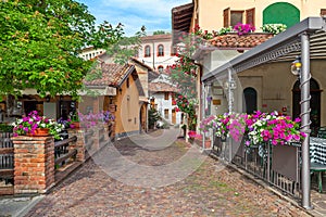Street in small town of Barolo, Italy. photo