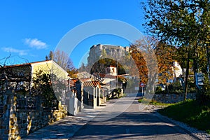 Street in Socerb village in Primorska, Slovenia and Socerb castle photo