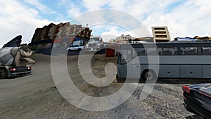 Street in the south of Jeddah with cars and trucks at daylight