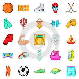 Street sports icons set, cartoon style