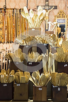 Street stall selling handicrafts in Spain.