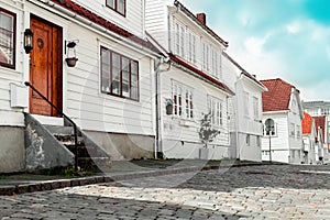 Street on a Stavanger with white houses