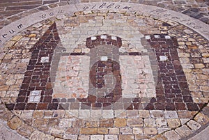 Street stone mosaic in Moresco, Marche, Italy