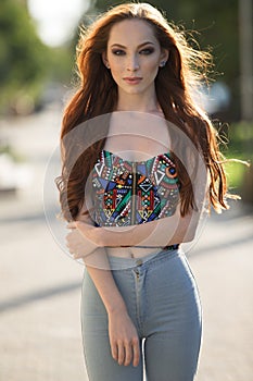 Street style portrait of a beautiful young girl